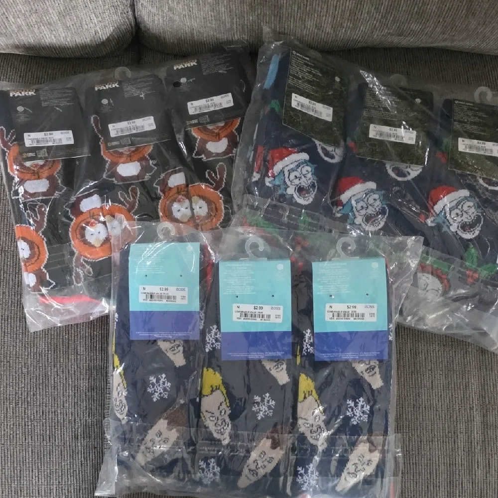 Mens Cartoon Character Socks Set, 3 Packs Of 6, 18 Total, New, Shoe Size 6-12.